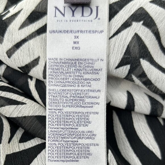 NYDJ Blouse Plus Size 3X Layered Chiffon Kaftan Black White Leaf Print - Picture 3 of 3